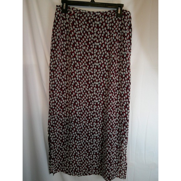 Liz Claiborne Maxi Skirt Sheer‎ Overlay Red White Print Women's Size 10 - Picture 1 of 3